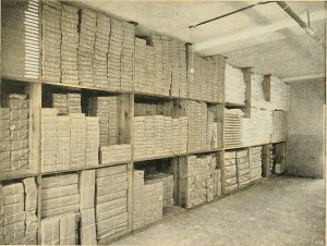 Part of linen room containing supplies for the three hotels from Flickr